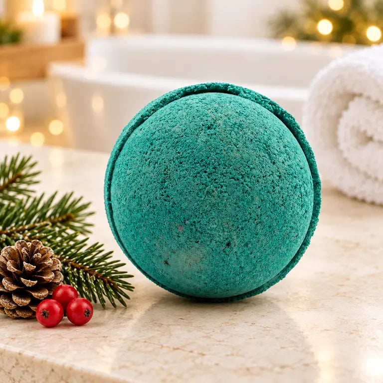 Groene Christmas Tree jumbo bruisbal in een sfeervolle badkamer