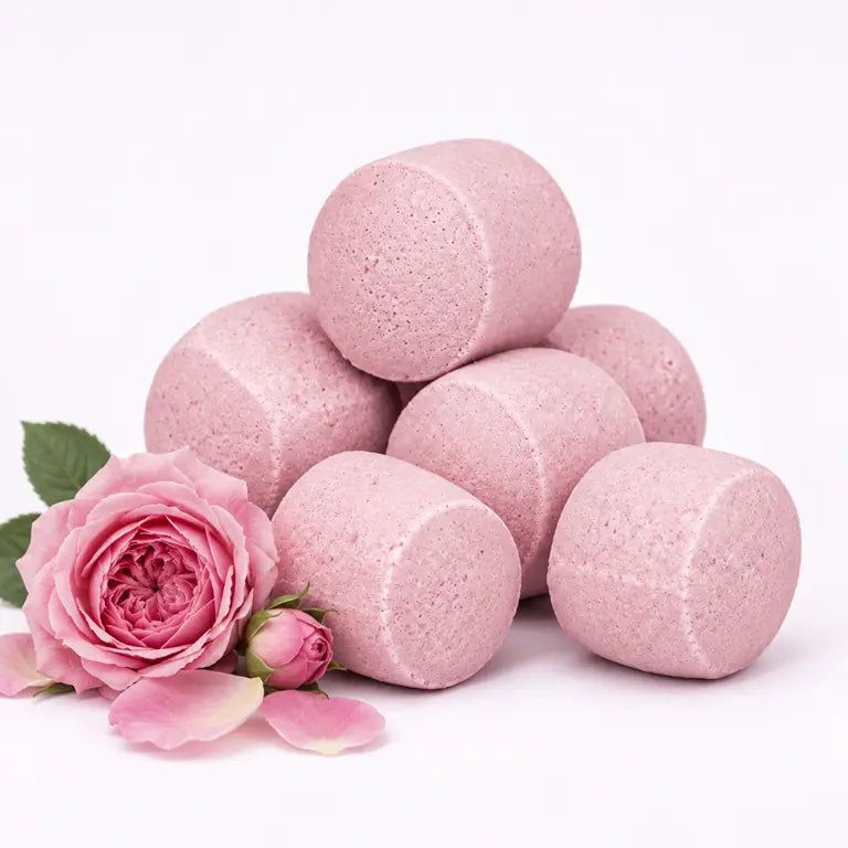 Zachtroze Chill Pills met een klassieke roze roos