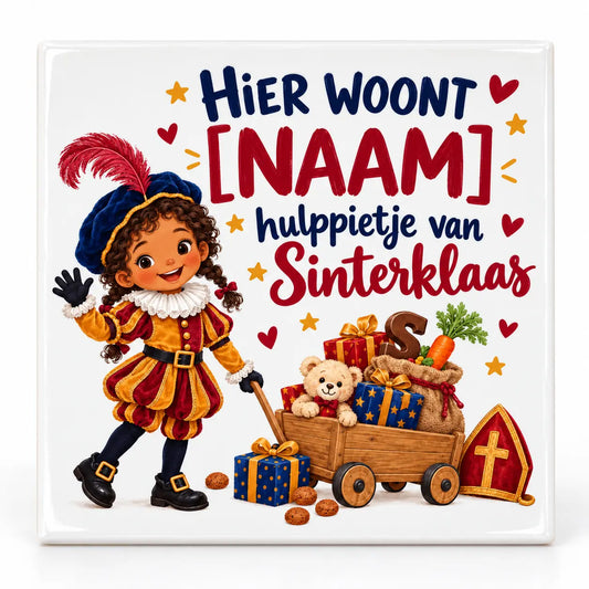 Gepersonaliseerd Sinterklaas tegeltje meisje met eigen naam 10,8 x 10,8 cm