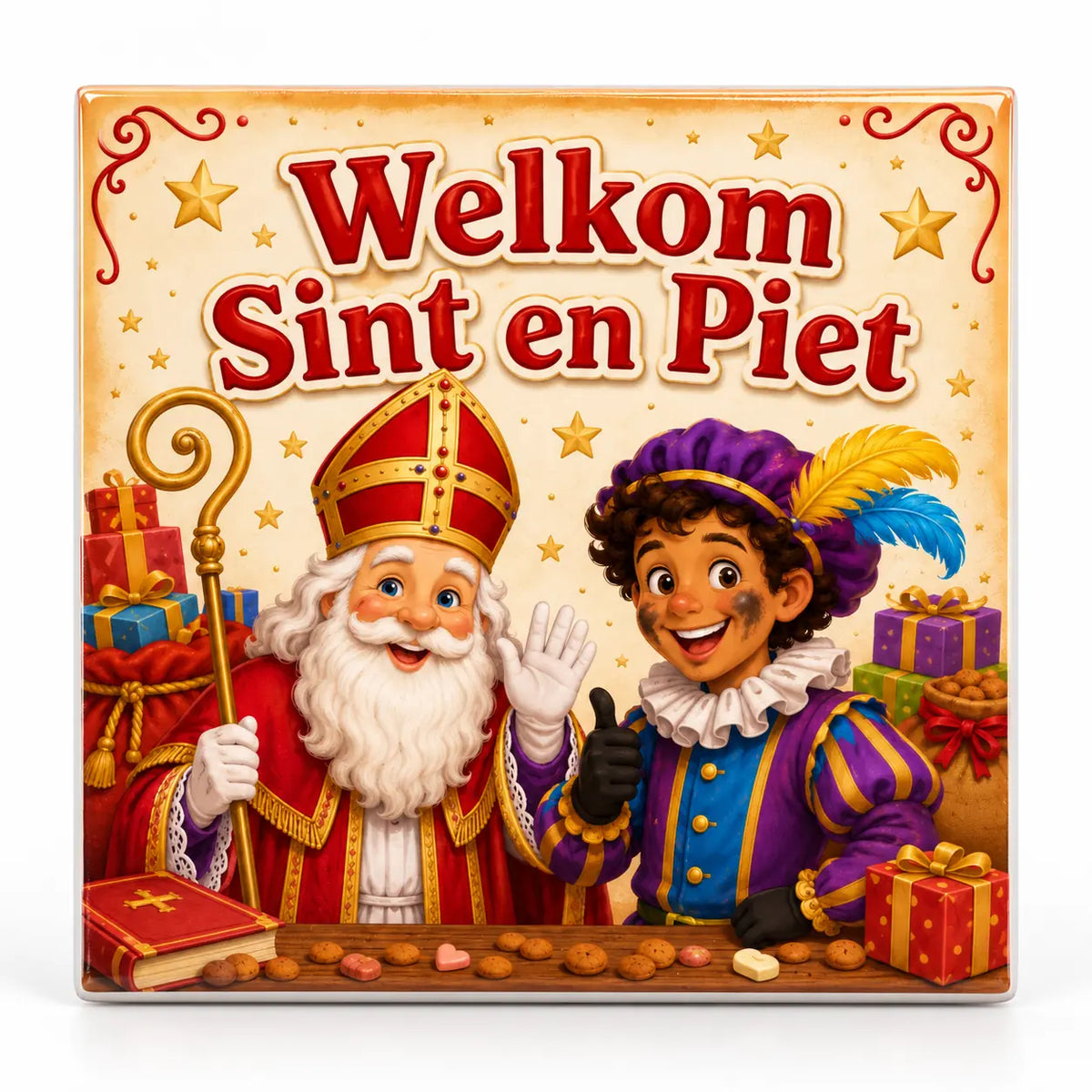 Sinterklaas tegeltje Welkom Sint en Piet 10,8 x 10,8 cm