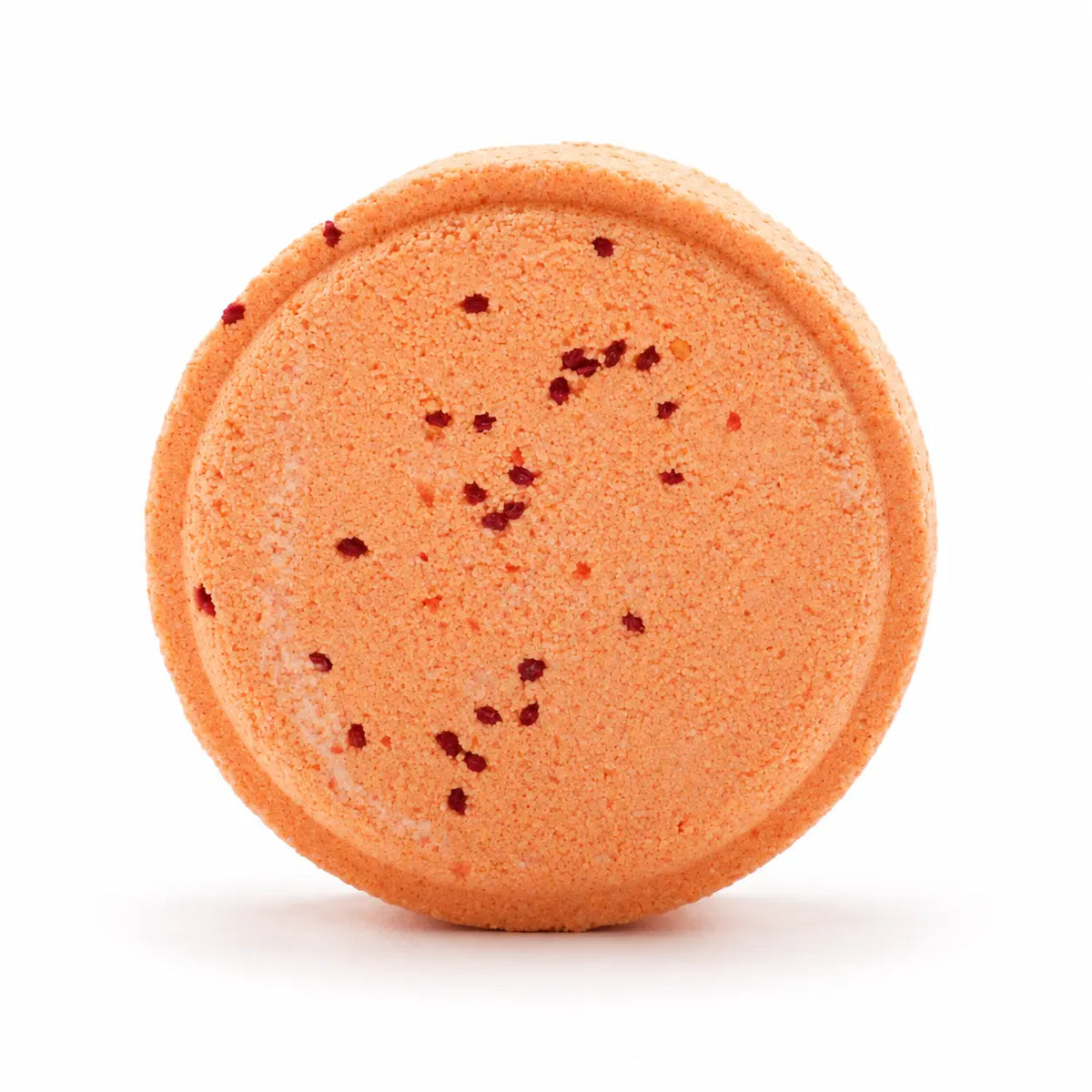 Oranje Zen Douche Steamer Vitaliteit Wervelwind 50g met donkerrode plantenblaadjes op een witte achtergrond